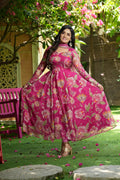 Sai Secrets Collections Women's Embroidered Organza Anarkali | Festive, Wedding & Party Wear | Available in Plus Sizes | EMBROIDERY ORGANZA Pink