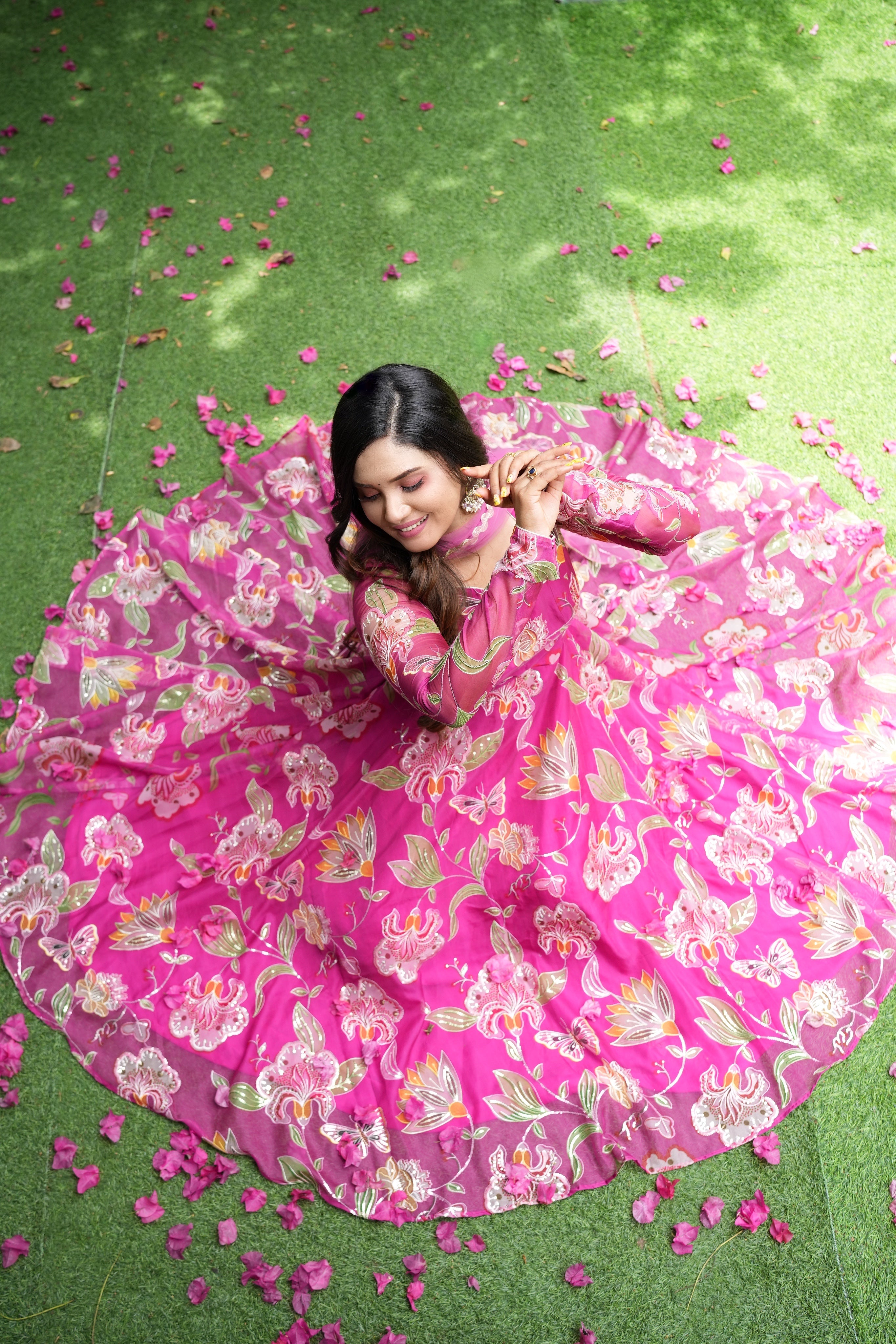 Sai Secrets Collections Women's Embroidered Organza Anarkali | Festive, Wedding & Party Wear | Available in Plus Sizes | EMBROIDERY ORGANZA Pink