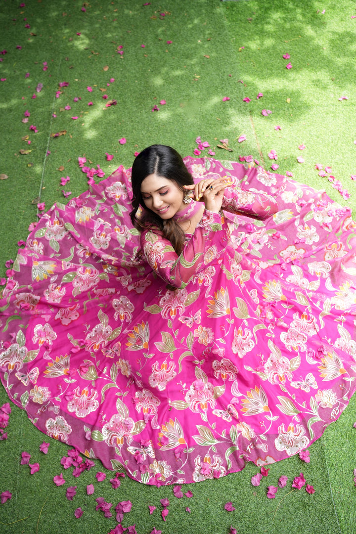 Sai Secrets Collections Women's Embroidered Organza Anarkali | Festive, Wedding & Party Wear | Available in Plus Sizes | EMBROIDERY ORGANZA Pink
