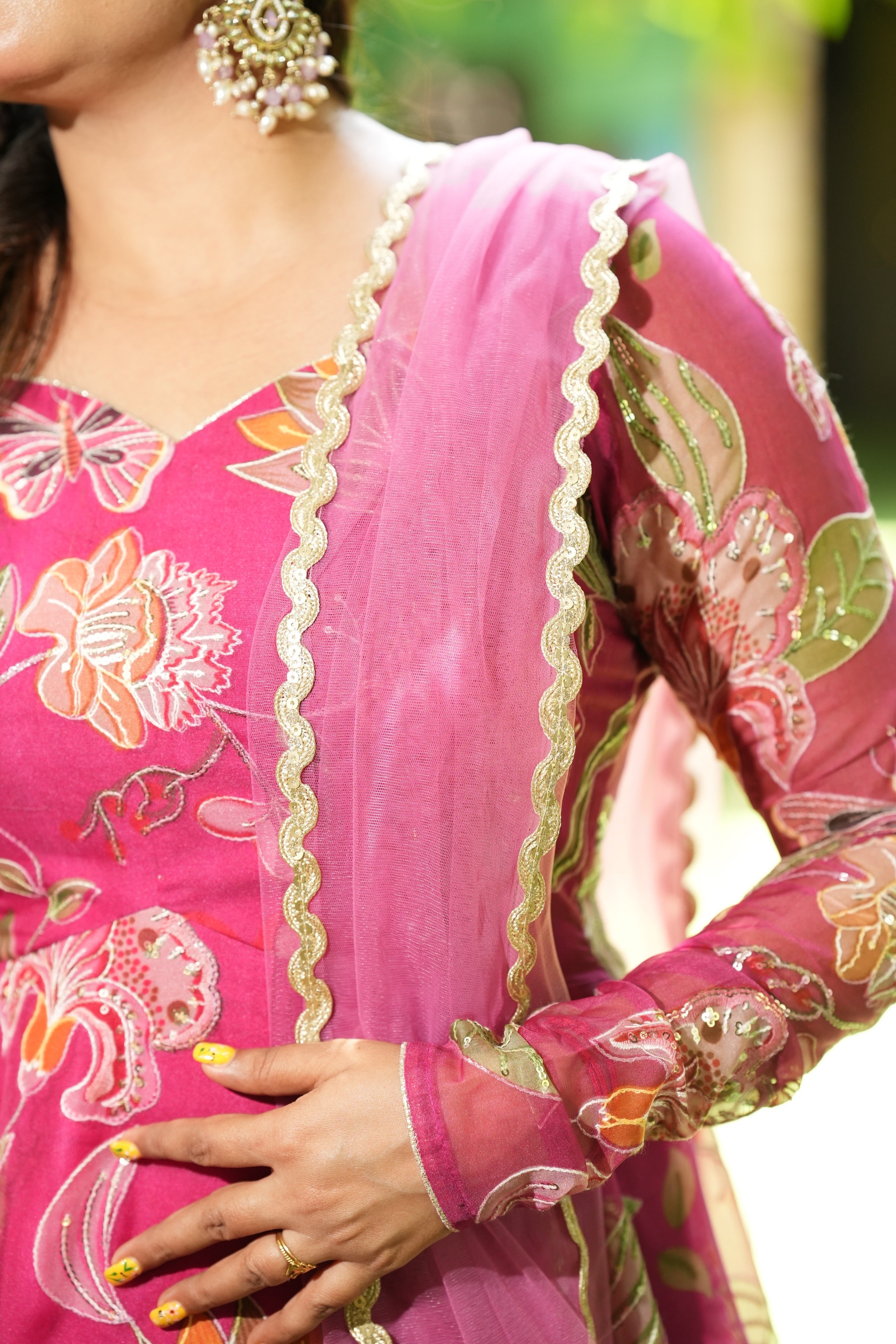 Sai Secrets Collections Women's Embroidered Organza Anarkali | Festive, Wedding & Party Wear | Available in Plus Sizes | EMBROIDERY ORGANZA Pink