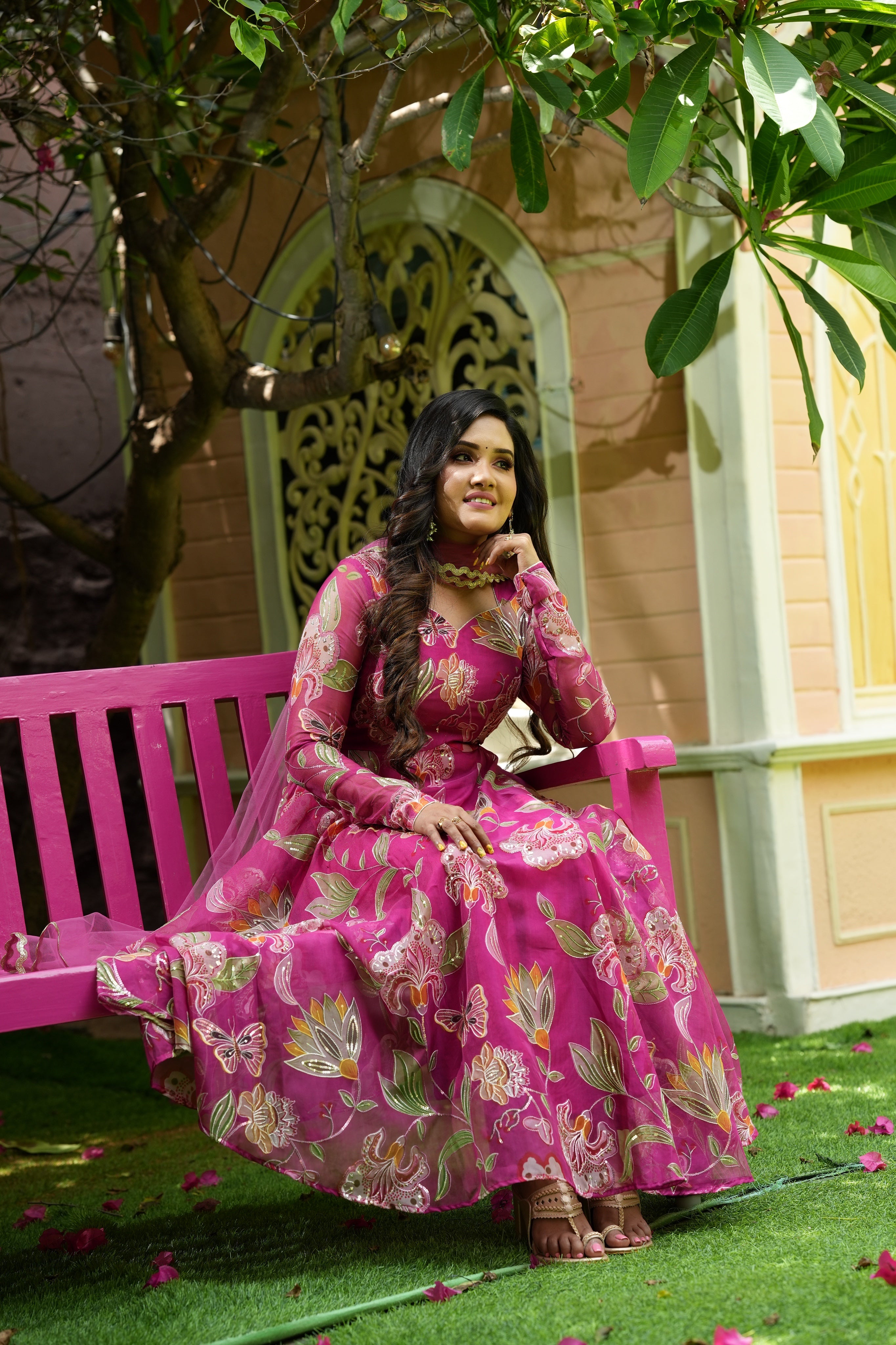 Sai Secrets Collections Women's Embroidered Organza Anarkali | Festive, Wedding & Party Wear | Available in Plus Sizes | EMBROIDERY ORGANZA Pink