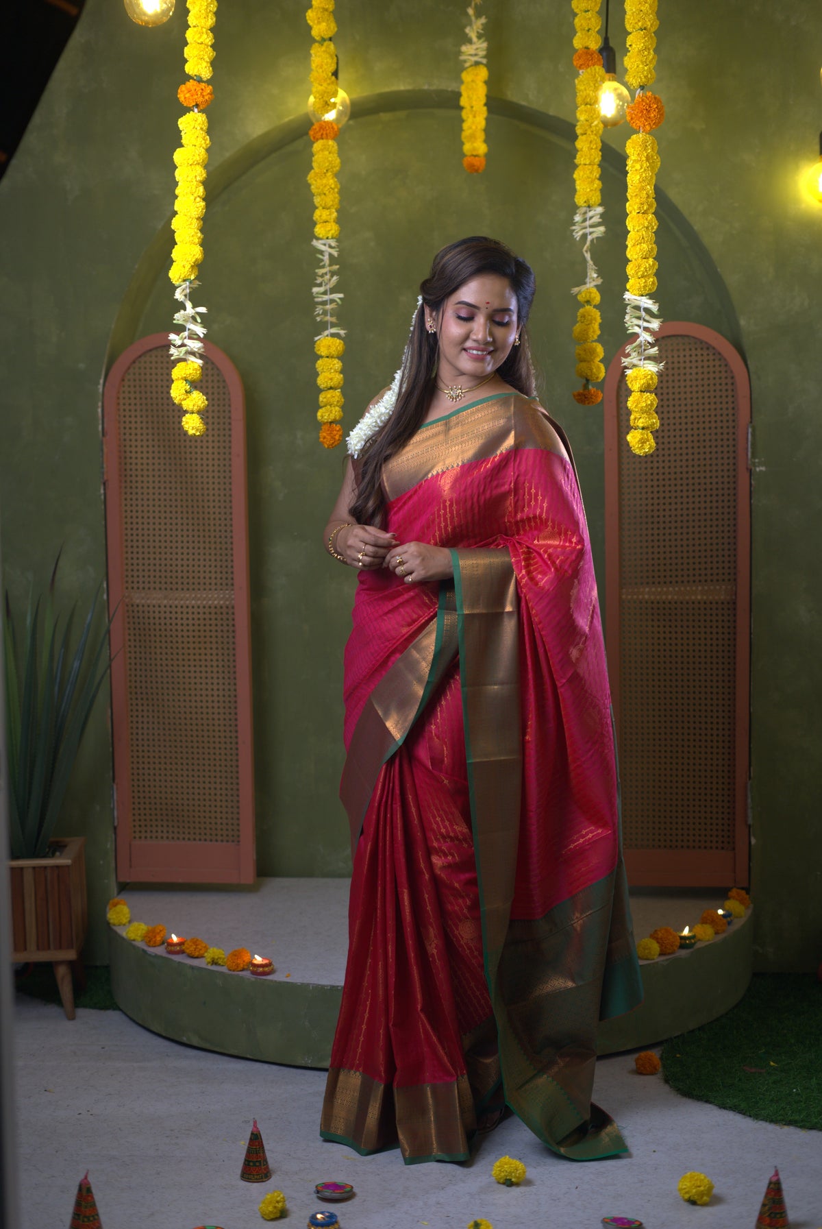 Sai Secrets Diwali Collection – Traditional Ping Saree + Green Saree