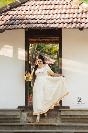 Sai Secrets Collections ONAM SPECIAL Series 1-Aari worked KASAVU cotton Anarkali (Two set).