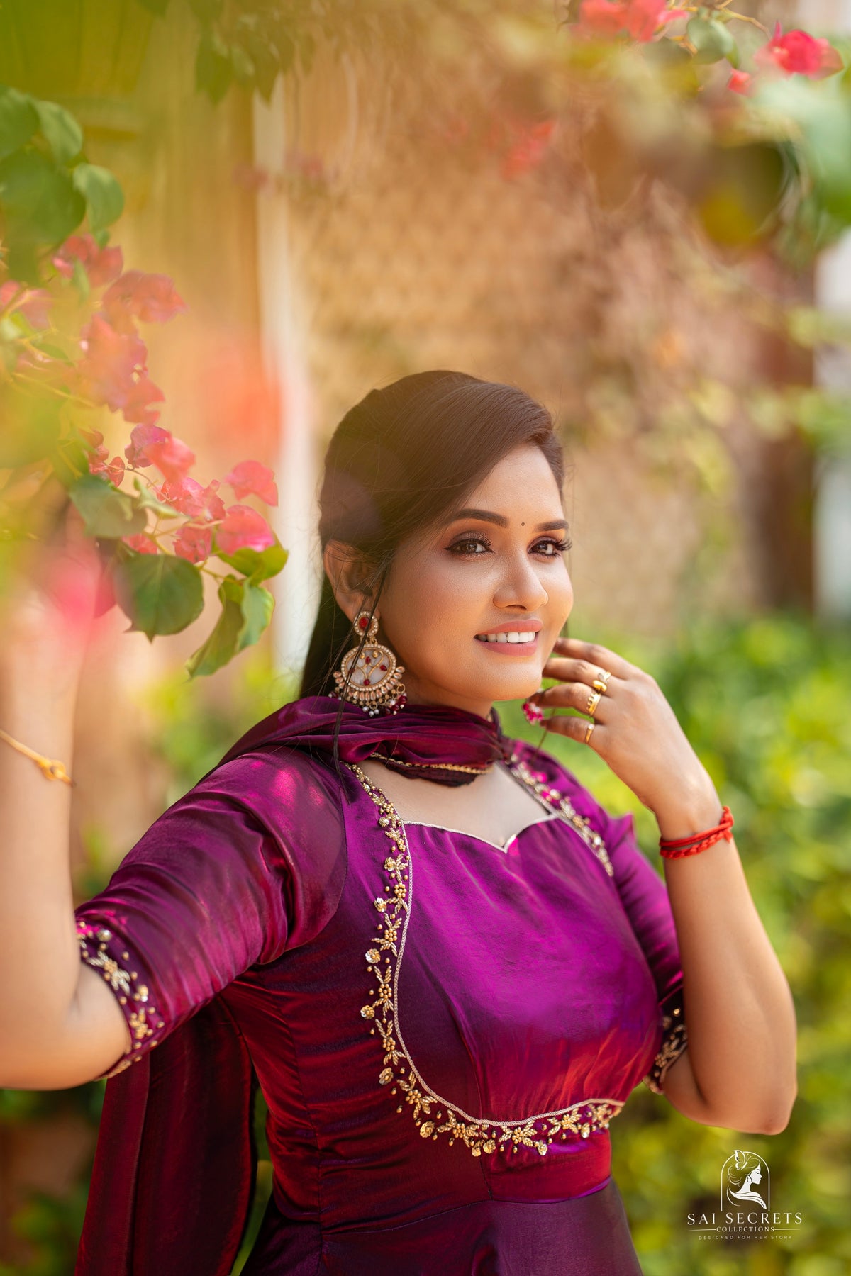 Sai Secrets Collections Women's  Anarkali - Royal Magenta Wine-Purple Fendy Aari Work Anarkali