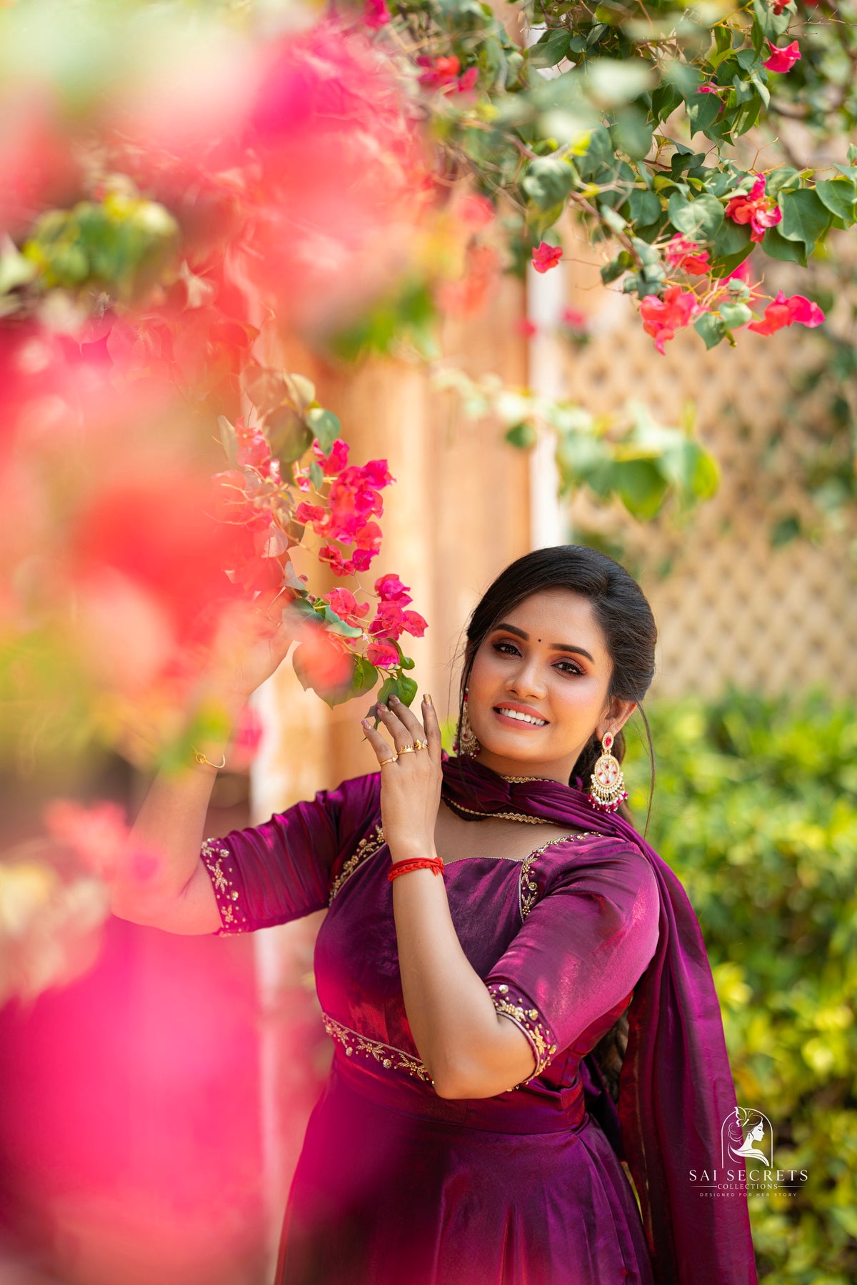 Sai Secrets Collections Women's  Anarkali - Royal Magenta Wine-Purple Fendy Aari Work Anarkali