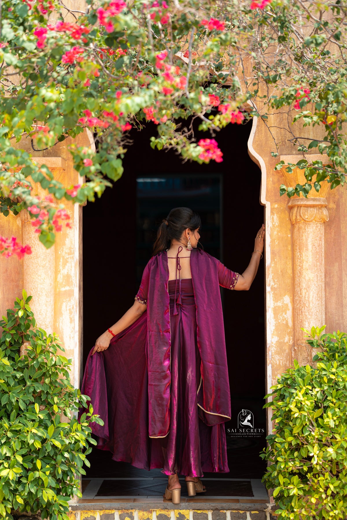 Sai Secrets Collections Women's  Anarkali - Royal Magenta Wine-Purple Fendy Aari Work Anarkali