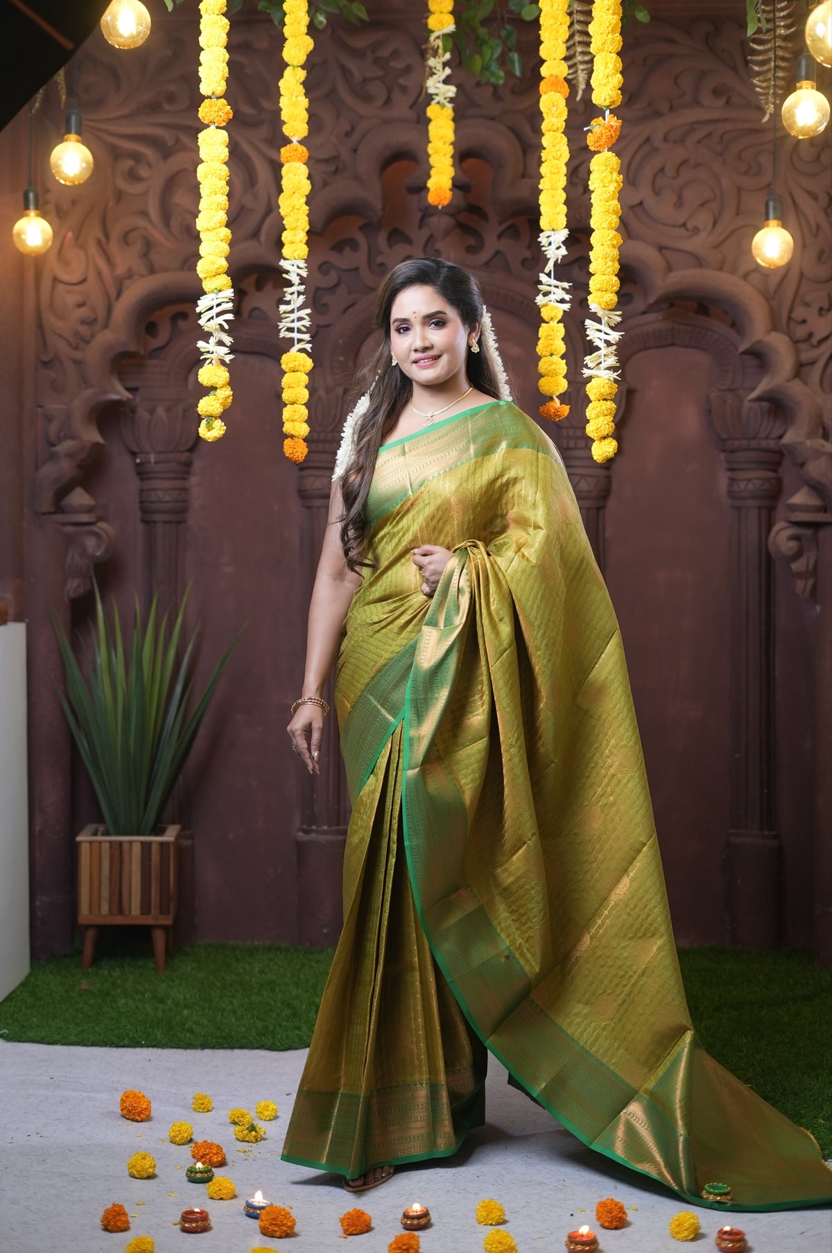 Sai Secrets Diwali Collection – Exclusive Festive Wear Parrot Green Art Silk Saree – Diwali Special - 2 Nos