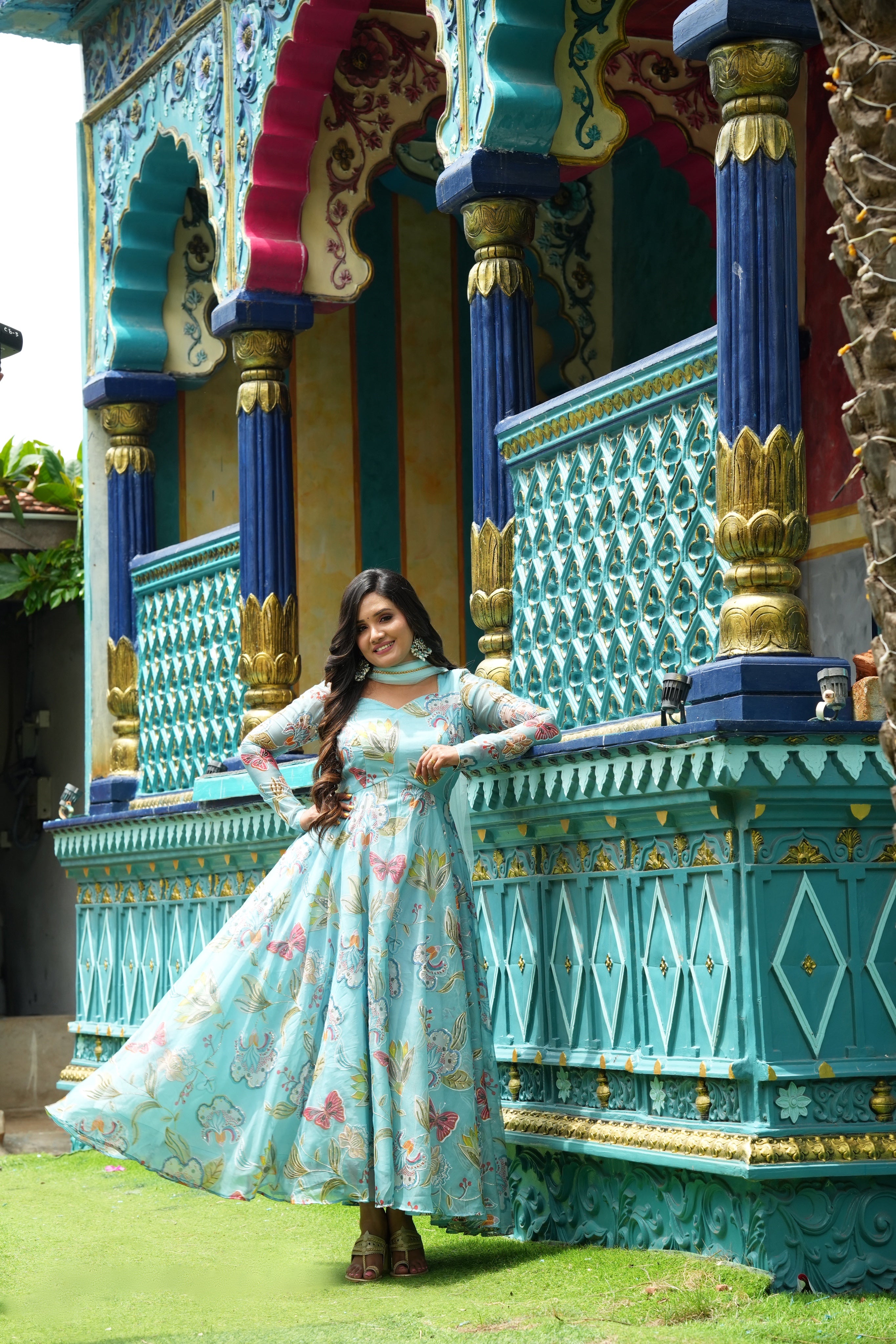 Sai Secrets Collections Women's Embroidered Organza Anarkali | Festive, Wedding & Party Wear | Available in Plus Sizes | EMBROIDERY ORGANZA SEA BLUE