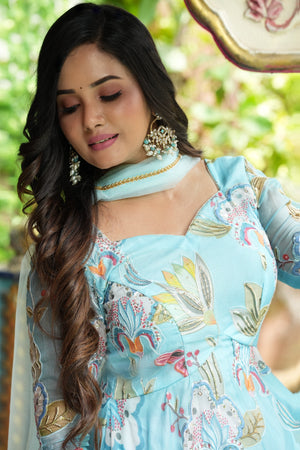 EMBROIDERY ORGANZA SEA BLUE
