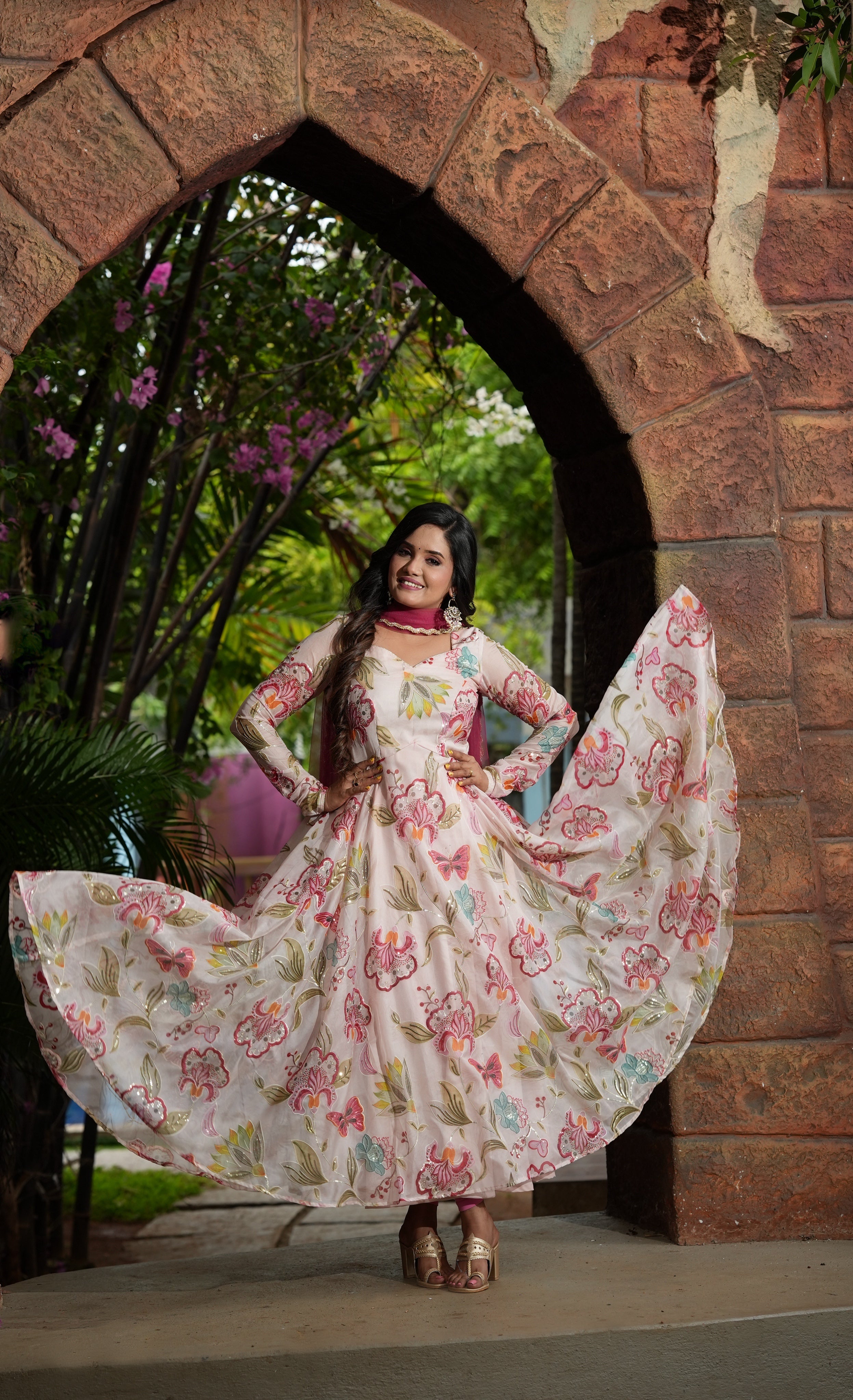 Sai Secrets Collections Women's Embroidered Organza Anarkali | Festive, Wedding & Party Wear | Available in Plus Sizes | EMBROIDERY ORGANZA HALF WHITE