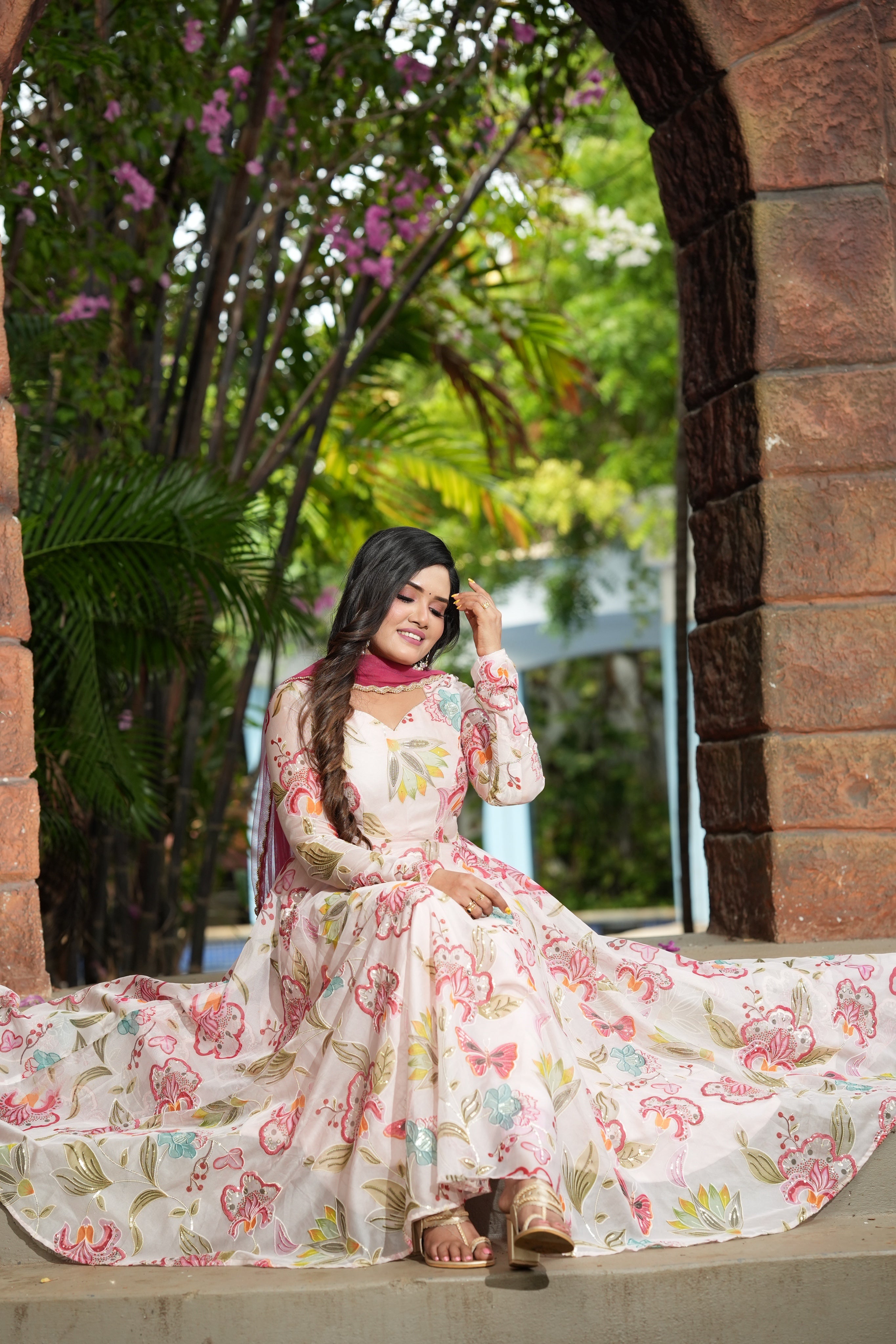 Sai Secrets Collections Women's Embroidered Organza Anarkali | Festive, Wedding & Party Wear | Available in Plus Sizes | EMBROIDERY ORGANZA HALF WHITE