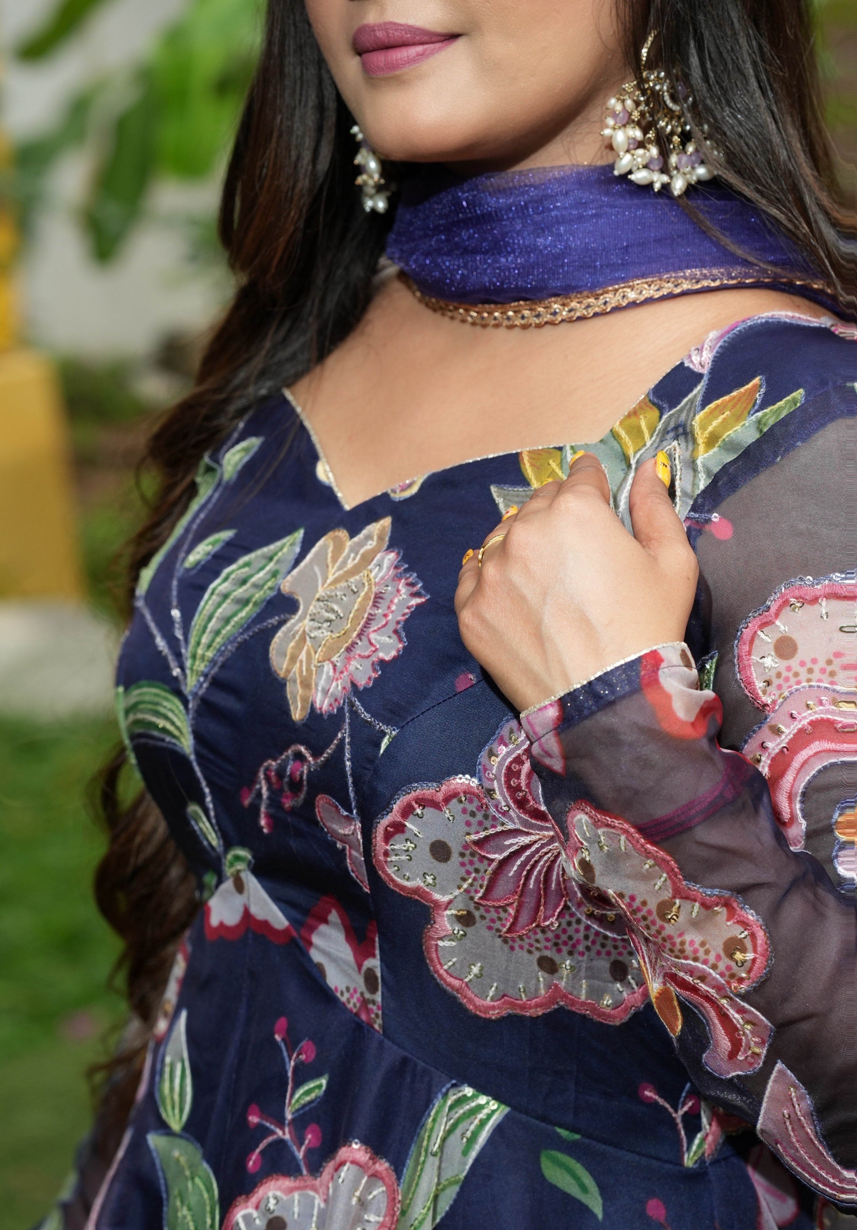 Sai Secrets Collections Women's Embroidered Organza Anarkali | Festive, Wedding & Party Wear | Available in Plus Sizes | EMBROIDERY ORGANZA NAVY BLUE