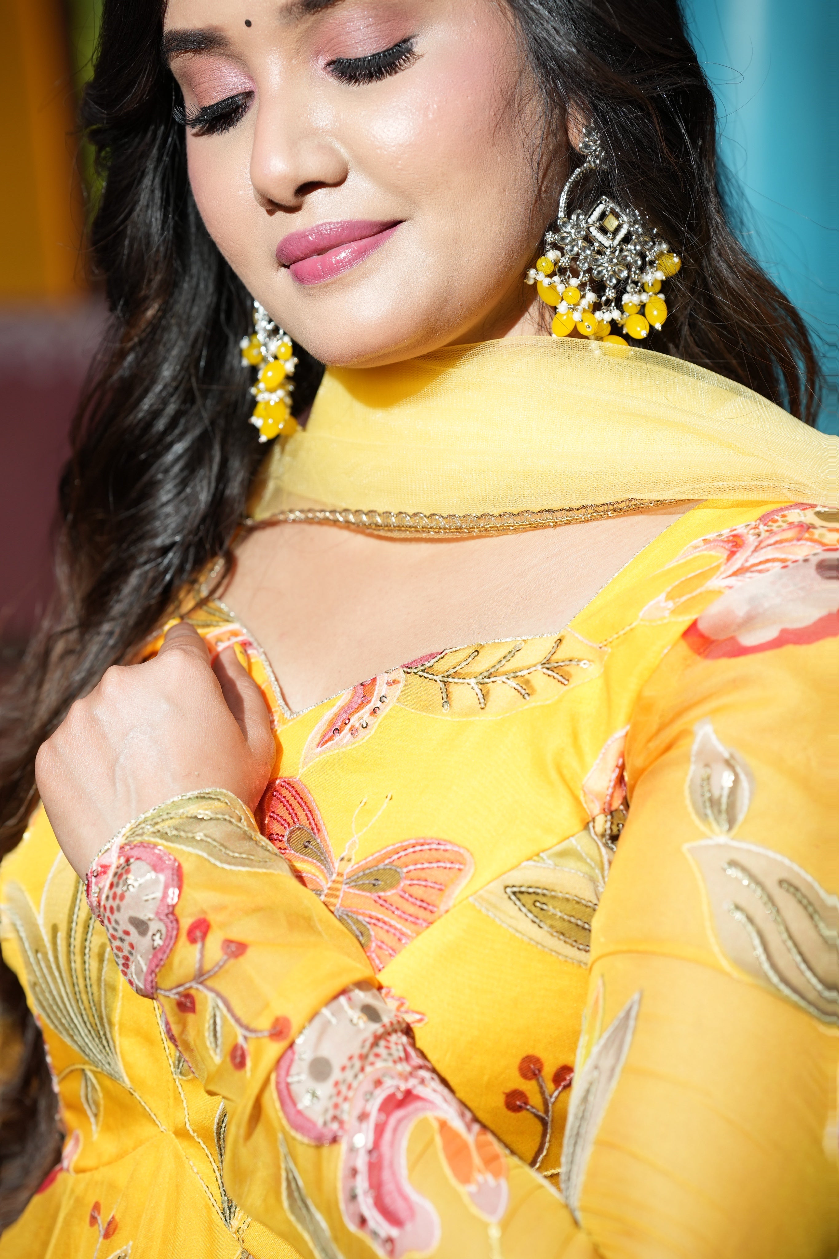 Sai Secrets Collections Women's Embroidered Organza Anarkali | Festive, Wedding & Party Wear | Available in Plus Sizes | EMBROIDERY ORGANZA Yellow