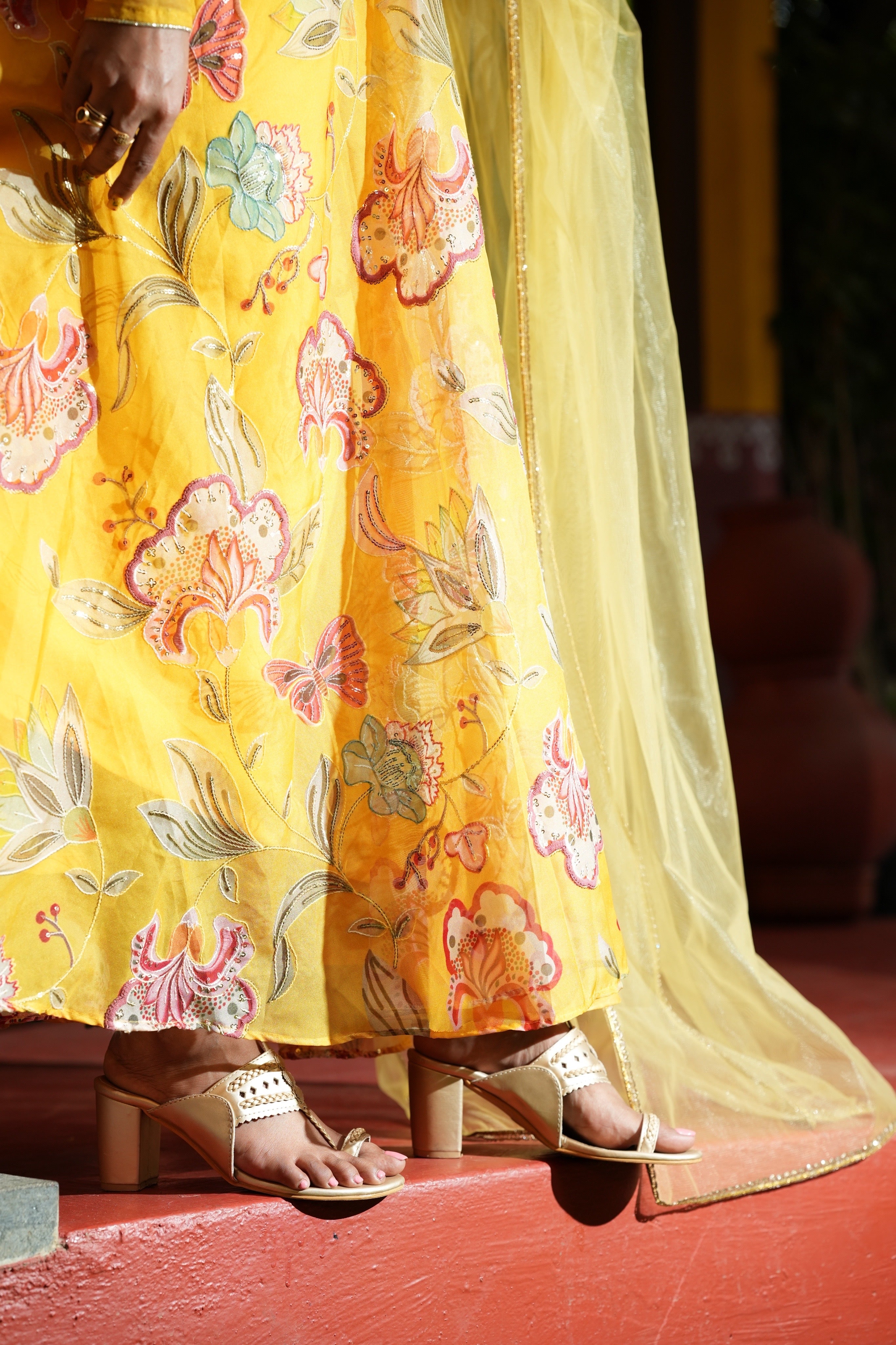 Sai Secrets Collections Women's Embroidered Organza Anarkali | Festive, Wedding & Party Wear | Available in Plus Sizes | EMBROIDERY ORGANZA Yellow