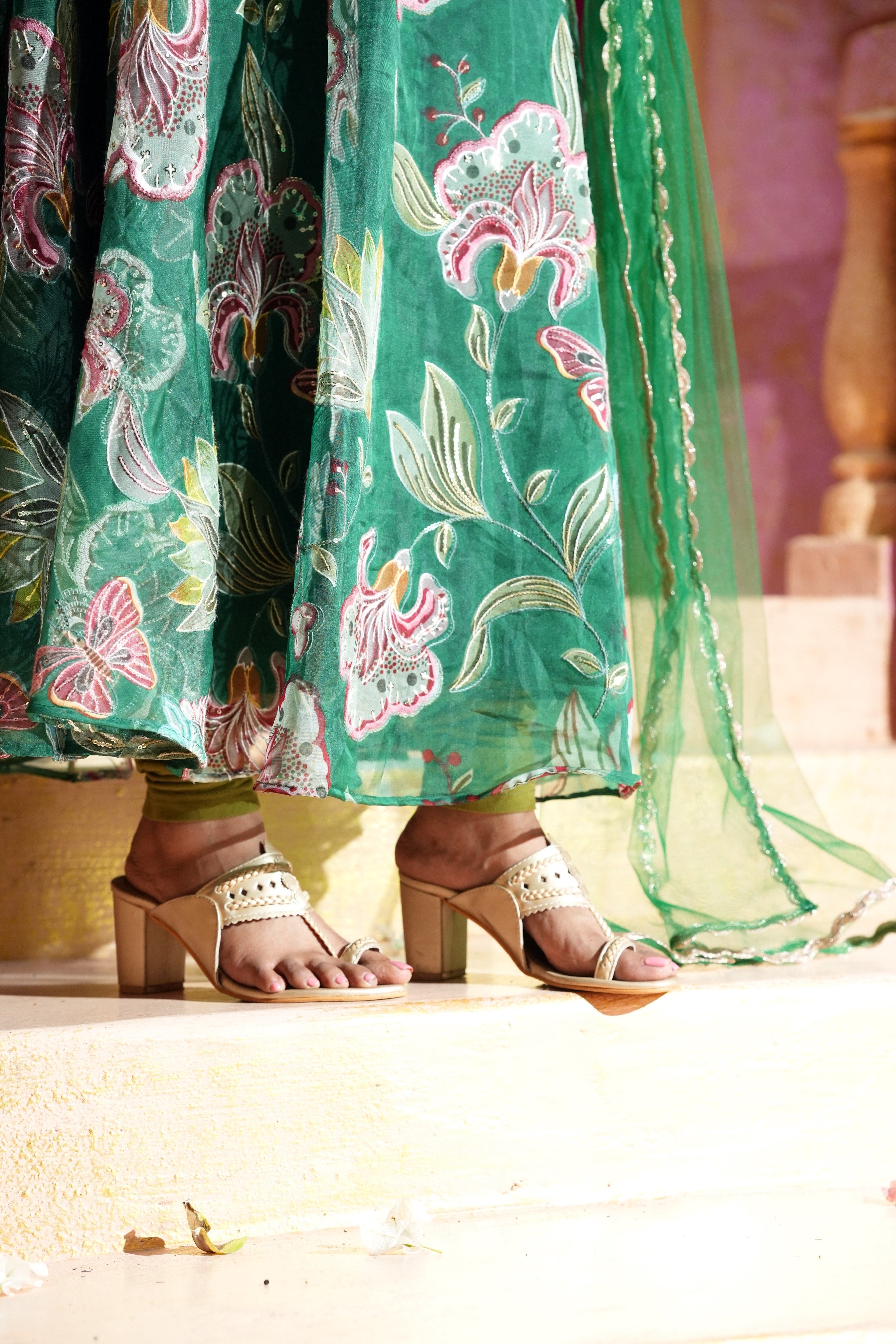 Sai Secrets Collections Women's Embroidered Organza Anarkali | Festive, Wedding & Party Wear | Available in Plus Sizes | EMBROIDERY ORGANZA GREEN