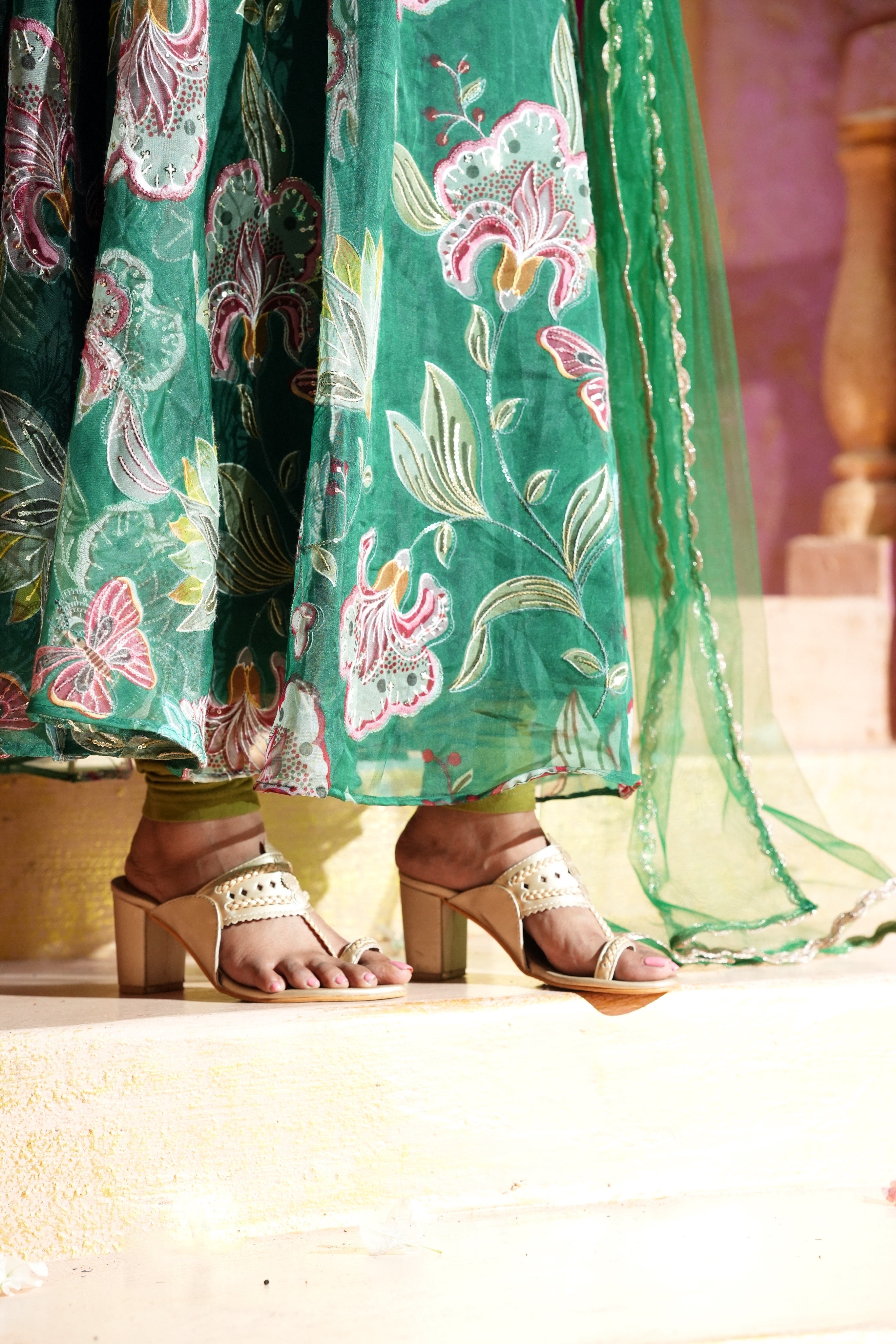 Sai Secrets Collections Women's Embroidered Organza Anarkali | Festive, Wedding & Party Wear | Available in Plus Sizes | EMBROIDERY ORGANZA GREEN