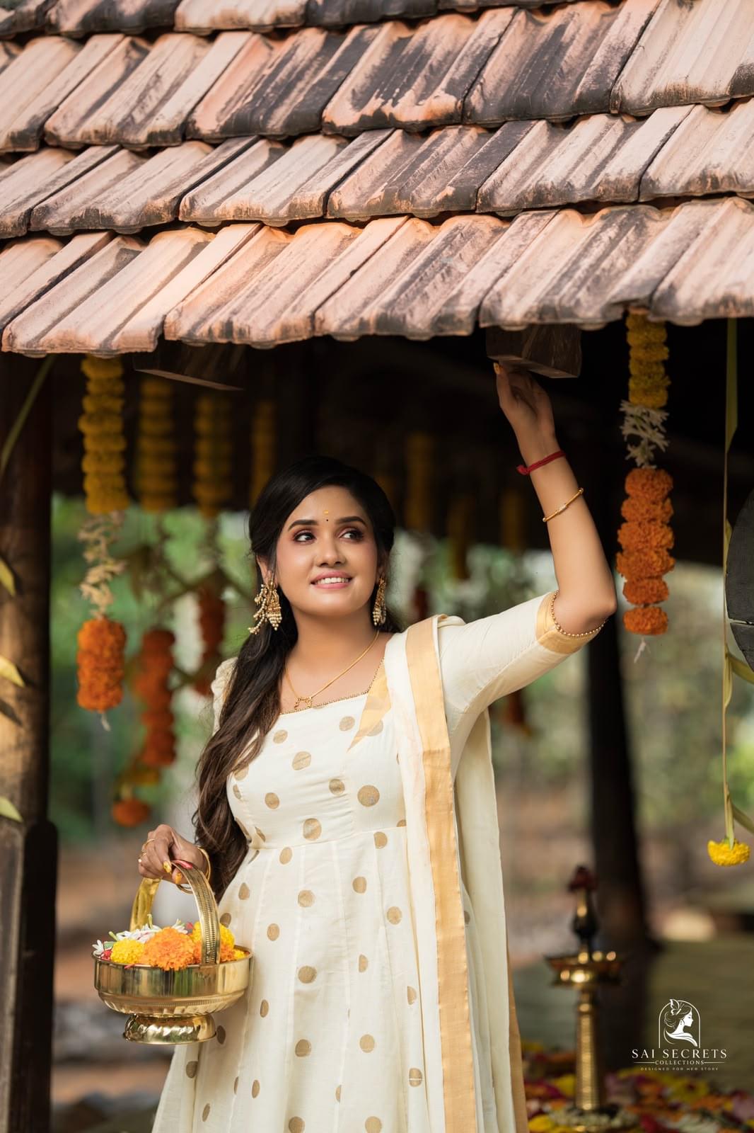 Sai Secrets Collections ONAM SPECIAL Series 3-KASAVU cotton Anarkali Elbow sleeves (Two set).