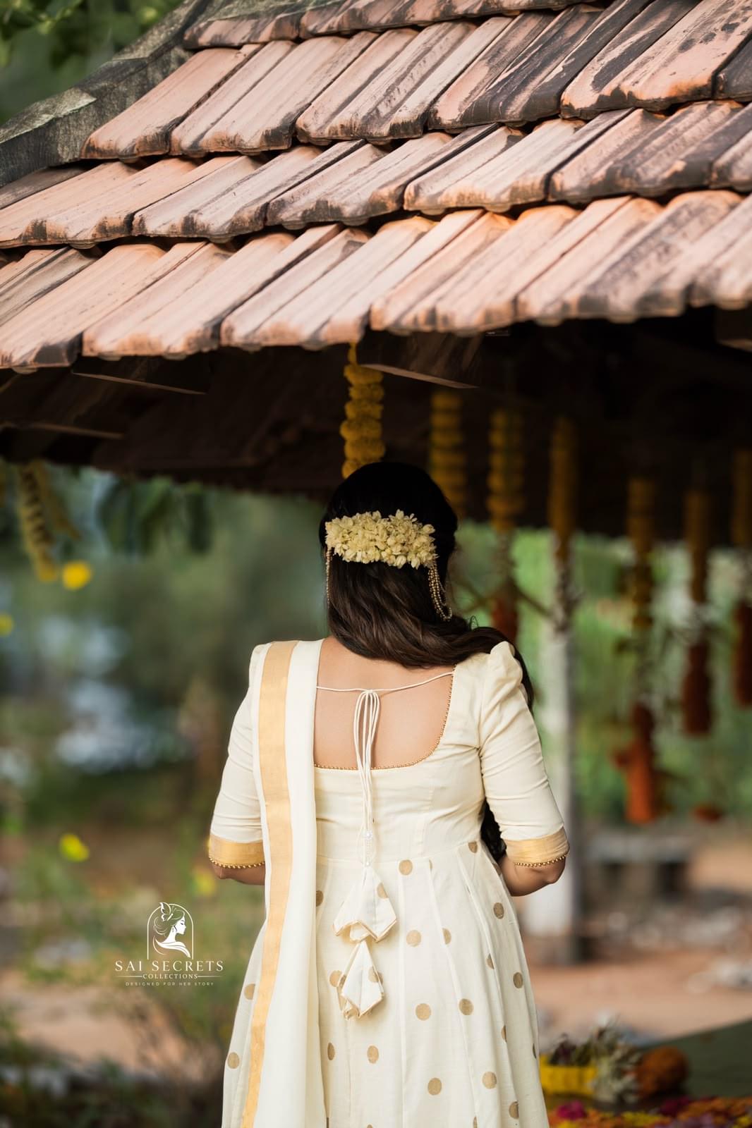 Sai Secrets Collections ONAM SPECIAL Series 3-KASAVU cotton Anarkali Elbow sleeves (Two set).