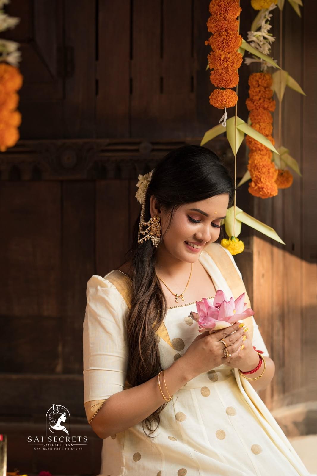 Sai Secrets Collections ONAM SPECIAL Series 3-KASAVU cotton Anarkali Elbow sleeves (Two set).