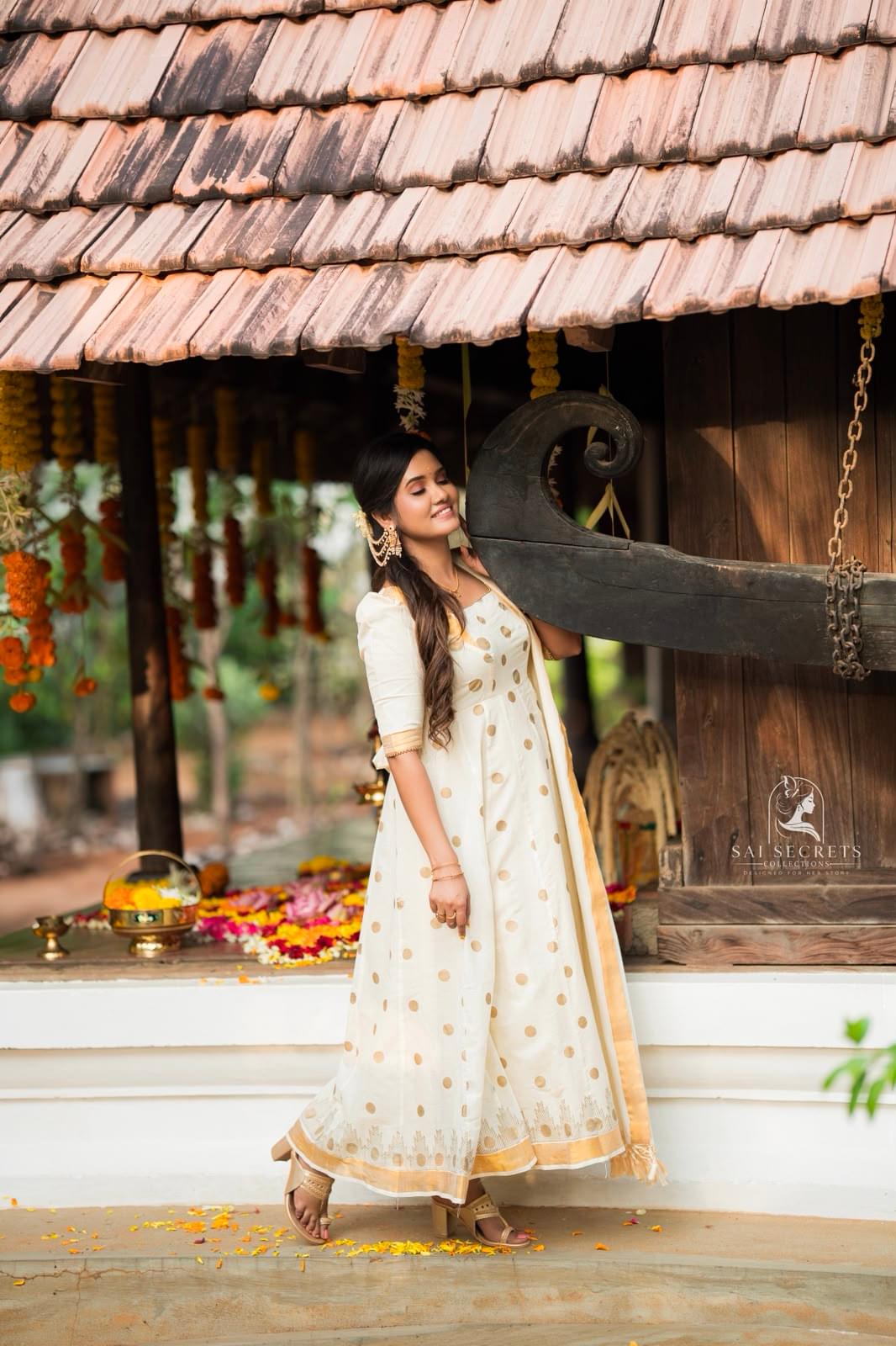 Sai Secrets Collections ONAM SPECIAL Series 3-KASAVU cotton Anarkali Elbow sleeves (Two set).