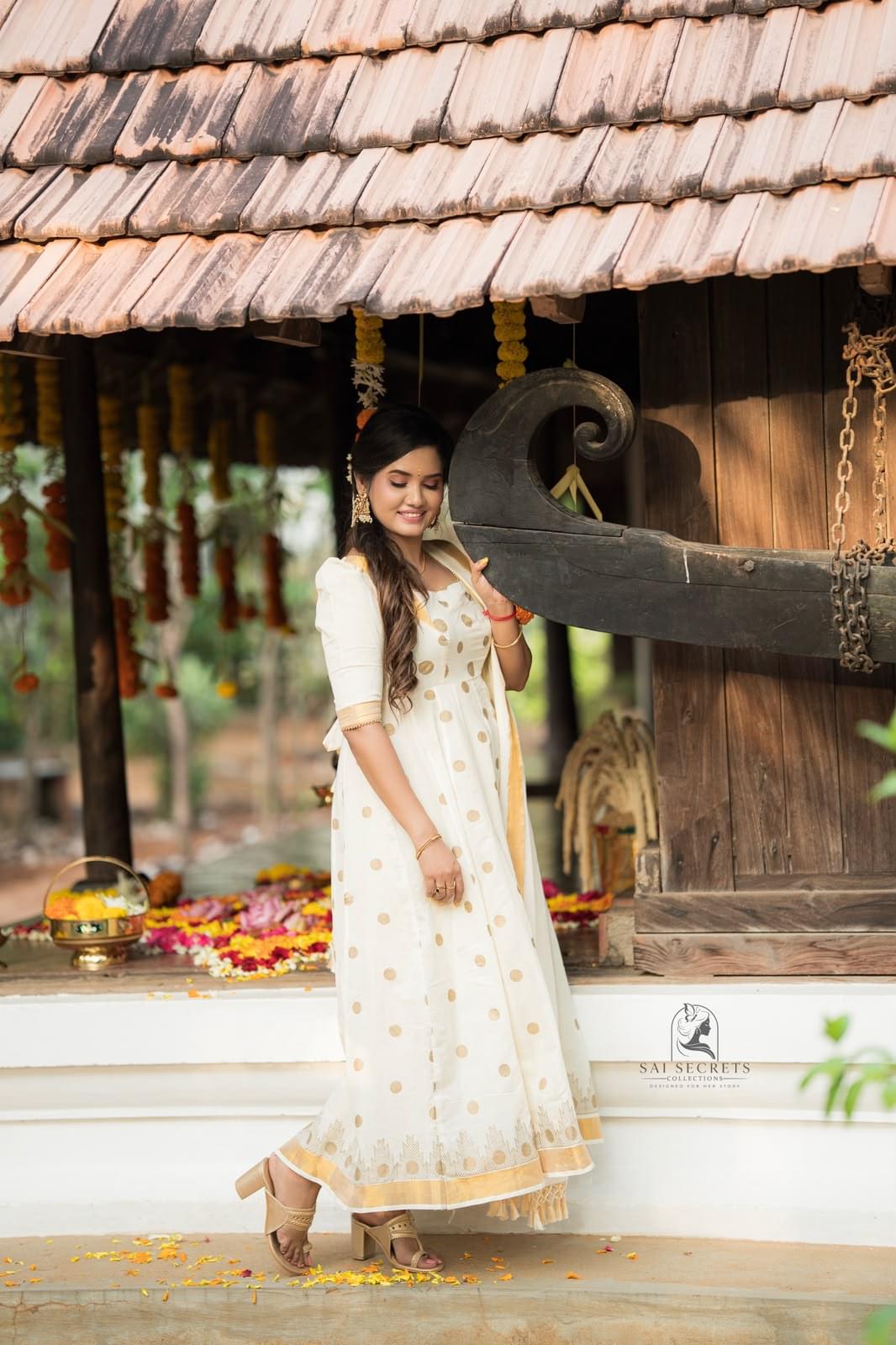 Sai Secrets Collections ONAM SPECIAL Series 3-KASAVU cotton Anarkali Elbow sleeves (Two set).