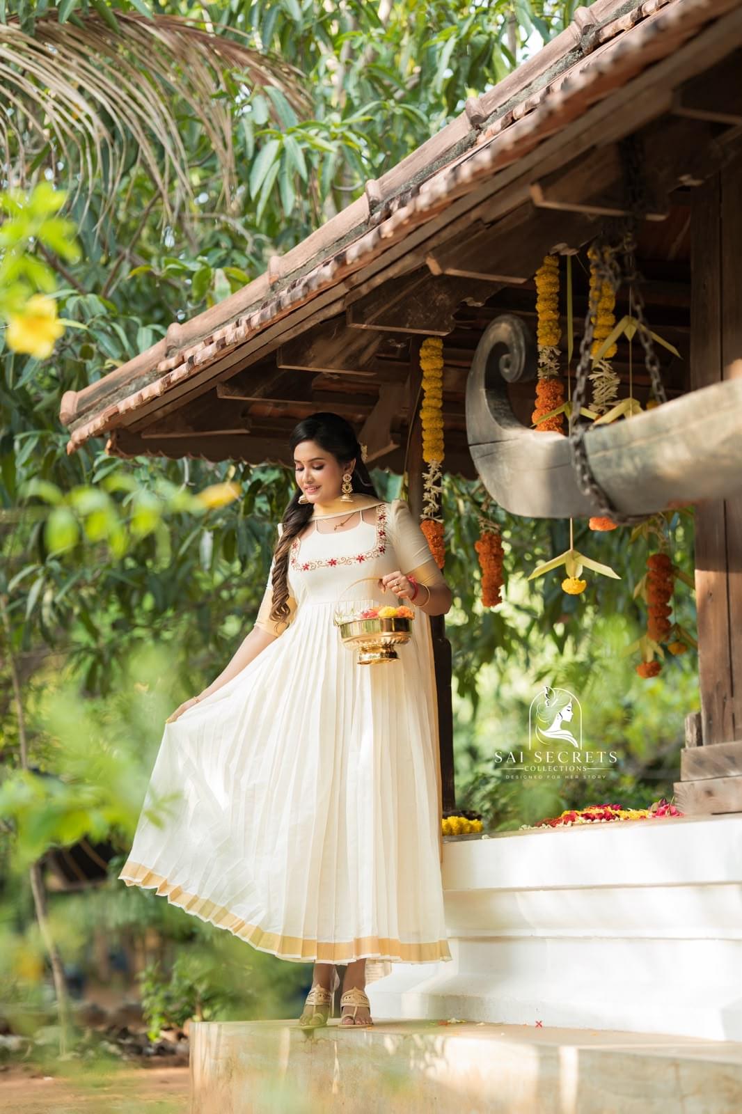 Sai Secrets Collections ONAM SPECIAL Series 1-Aari worked KASAVU cotton Anarkali (Two set).