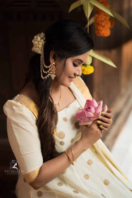 Sai Secrets Collections ONAM SPECIAL Series 3-KASAVU cotton Anarkali Elbow sleeves (Two set).