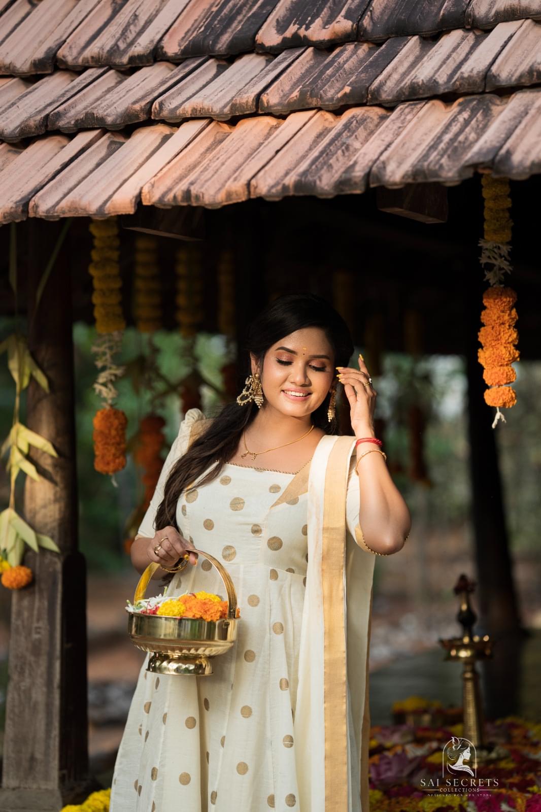 Sai Secrets Collections ONAM SPECIAL Series 3-KASAVU cotton Anarkali Elbow sleeves (Two set).