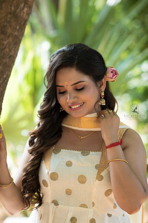 KASAVU cotton Anarkali sleeveless(Two set)