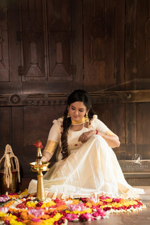 Sai Secrets Collections ONAM SPECIAL Series 1-Aari worked KASAVU cotton Anarkali (Two set).