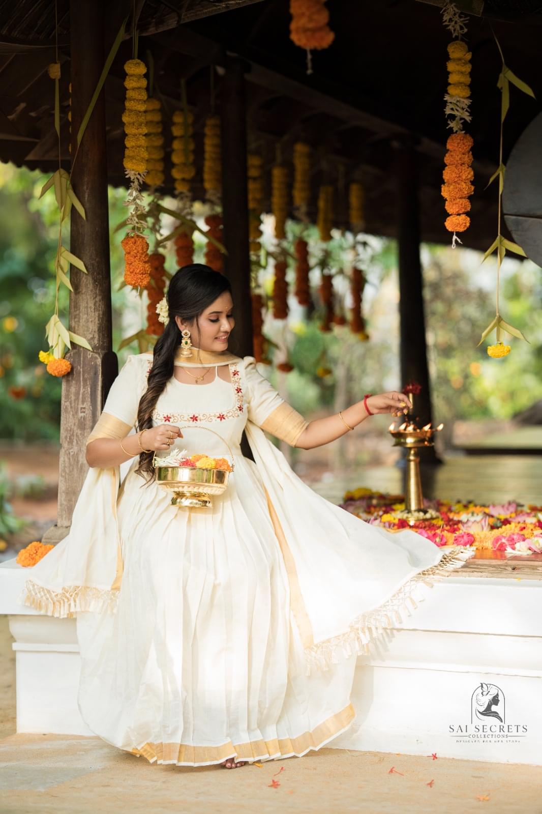 Sai Secrets Collections ONAM SPECIAL Series 1-Aari worked KASAVU cotton Anarkali (Two set).