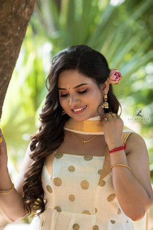 Sai Secrets Collections ONAM SPECIAL Series 4-KASAVU cotton Anarkali  sleeveless(Two set).