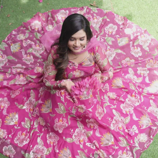 Sai Secrets Collections Women's Embroidered Organza Anarkali | Festive, Wedding & Party Wear | Available in Plus Sizes | EMBROIDERY ORGANZA Pink.