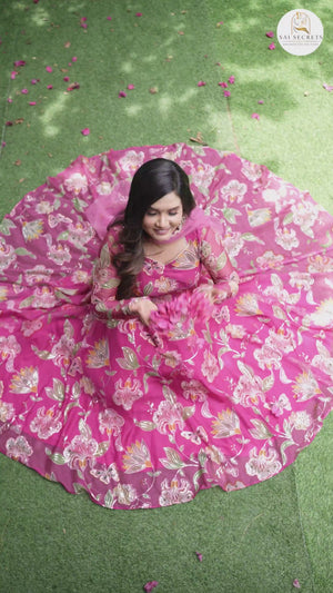 Sai Secrets Collections Women's Embroidered Organza Anarkali | Festive, Wedding & Party Wear | Available in Plus Sizes | EMBROIDERY ORGANZA Pink.