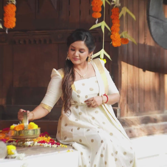 Sai Secrets Collections ONAM SPECIAL Series 3-KASAVU cotton Anarkali Elbow sleeves (Two set).